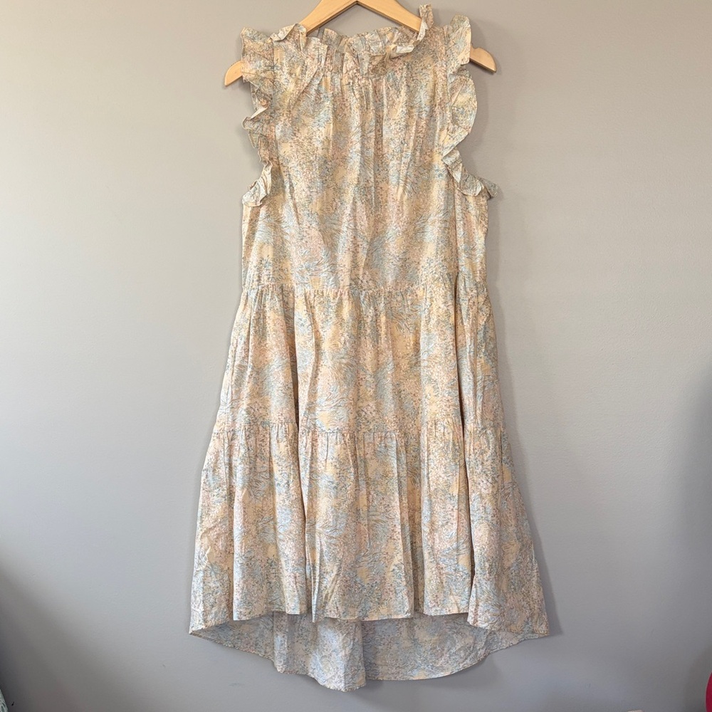 Moodie Pastel Floral Ruffle Tiered High Low Midi Dress Size Medium
